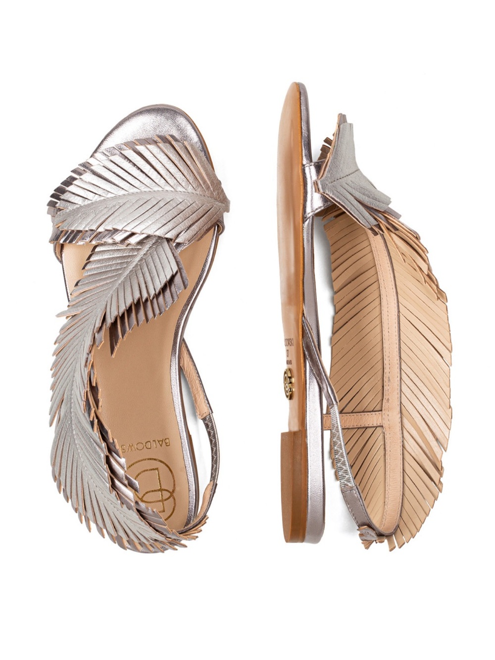 Baldowskyi Silver Leather Fringe Flat Sandals size 39